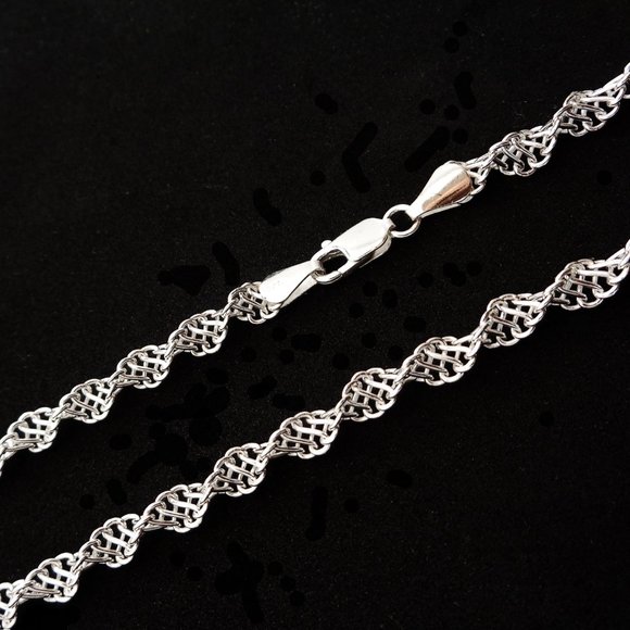 Shiny 22" Sterling Silver Singapore Rope Chain Stamped 925 ITALY, 5 mm Thick - Picture 4 of 8